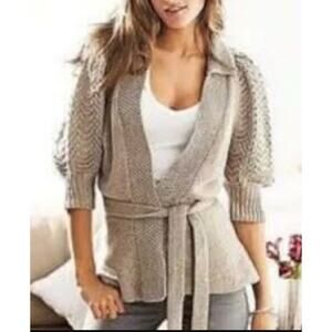MODA International Neutral Short Sleeve Sweater Cardigan